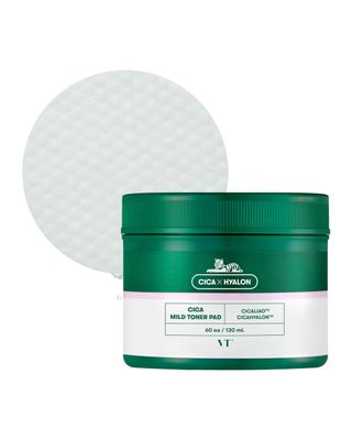 VT COSMETICS Cica Mild Toner Pad (60 Pads), Facial Toner Pads for Daily Use - Exfoliating, Hydrating, Soothing, pH Balancing Toner with BHA, Centella Asiatica Extract, Hyaluronic Acids