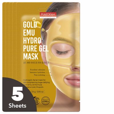Purederm Gold Emu Hydro Pure Gel Mask (5 Pack) Hydrogel Face Mask for Nourishing &amp; Revitalizing
