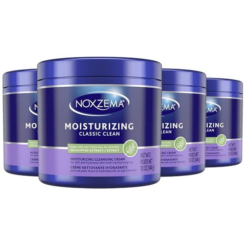 Noxzema Classic Clean Original Deep Cleansing Cream for Soft &amp; Smooth Skin - Real Eucalytpus Extract Noxzema Moisturizing Cleansing Cream Face Wash, 12 Oz Ea (Pack of 4)
