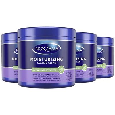 Noxzema Classic Clean Original Deep Cleansing Cream for Soft &amp; Smooth Skin - Real Eucalytpus Extract Noxzema Moisturizing Cleansing Cream Face Wash, 12 Oz Ea (Pack of 4)