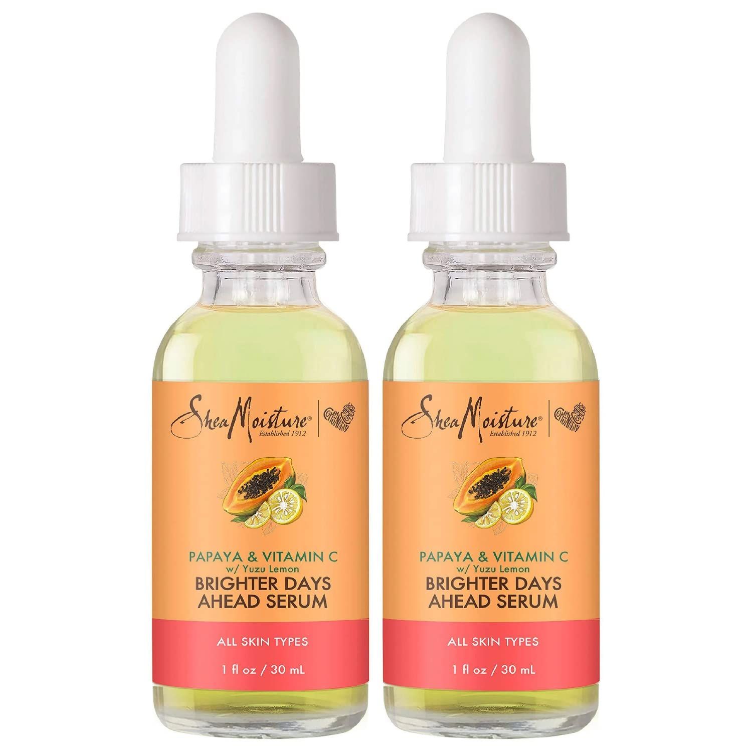SheaMoisture Skin Care, Brighter Days Ahead Serum For All Skin Types, Even Skin Tone, Healthy Glow, Papaya and Vitamin C, Vitamin C Serum, Pack of 2-1 Oz Ea