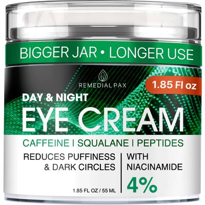 REMEDIAL PAX Eye Cream for Dark Circles and Puffiness, Bags Under Eyes Treatment, Anti-Aging Collagen Eye Cream for Wrinkles, Day &amp; Night Caffeine Eye Cream with Niacinamide Dimethicone