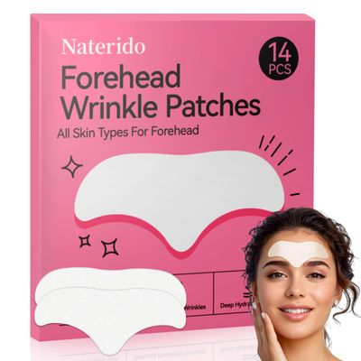 Naterido Forehead Wrinkle Patches 14 Pcs, with Aloe, Collagen, Vitamin E, Anti Wrinkle Patches, Forehead Wrinkles, All skin types for forehead