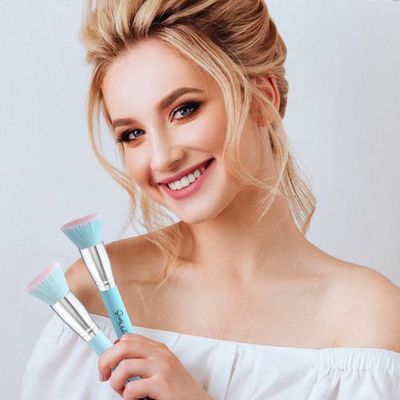 Makeup Brushes Foundation Brush for Liquid Makeup, Flat Top Kabuki Foundation Brush Premium Make up Brushes Liquid Blending Mineral Powder Buffing Stippling Flawless Face Brush Makeup Tools(Blue)