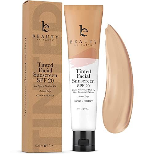 Tinted Sunscreen for Face - SPF 20 With Natural &amp; Organic Ingredients Broad Spectrum Sunblock Lotion, Tinted Moisturizer Zinc Oxide Sunscreen Face for Skincare, Facial Sunscreen (Light Beige)