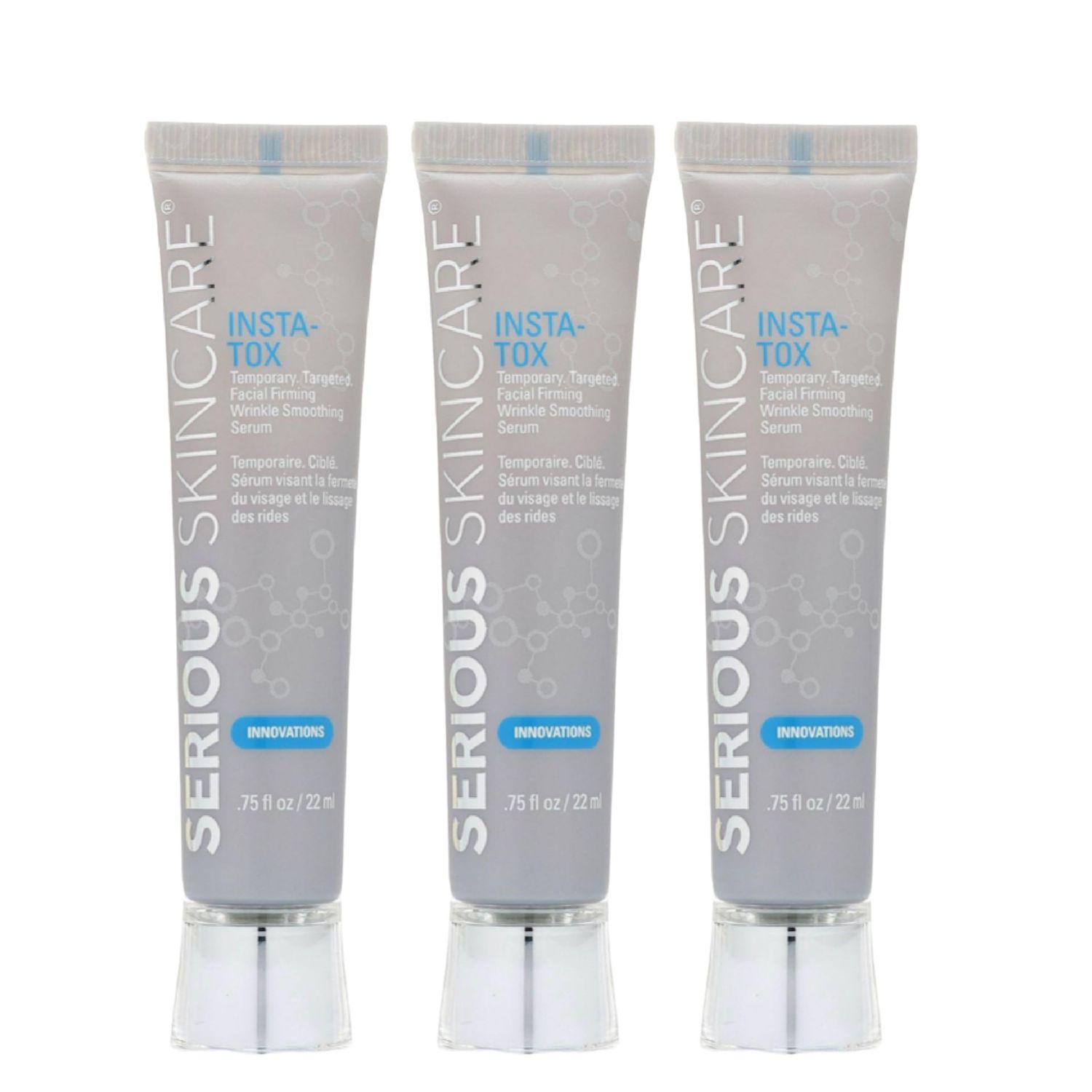 Serious Skincare INSTA-TOX Instant Wrinkle Smoothing Skin Serum TRIO - Temporarily Tightens Face - Instantly Reduce Appearance of Lines, Wrinkles &amp; Large Pores - For Women &amp; Men - .75 Fl. Oz. (3Pack)