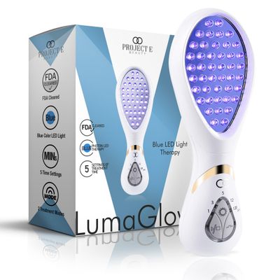 LumaGlow Blue LED Light Therapy by Project E Beauty | Anti Acne | Pimple &amp; Blemish Solution | Skincare Routine for Oily Skin | Handheld Device for Spa &amp; Home Use (Blue Light)