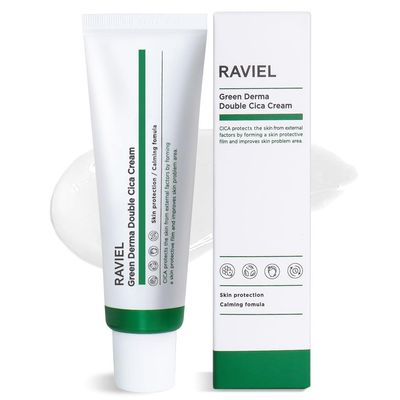 RAVIEL Green Derma Double Cica Cream | Calming &amp; Soothing, Deep Hydration Moisturizer for All Skin Types | Brightening, Anti-Wrinkle, Skin Barrier Protection | Korean Skincare (1.7 fl oz, Pack of 1)