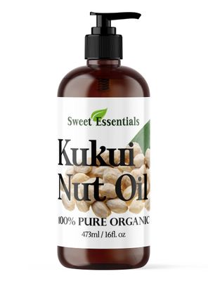 Sweet Essentials 100% Organic Kukui Nut Oil | Imported From Hawaii | Various Sizes | 100% Pure | Cold-Pressed | Natural Moisturizer for Skin, Hair and Face (16 fl oz With Pump)