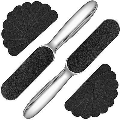 Mudder 2 Pieces Stainless Steel Pedicure Foot File Callus Remover Foot Scrubber Feet Rasp with 20 Replaceable Coarse/Fine Double Side Reusable Pads for Foot Care Cracked Skin Callus Remover Tool