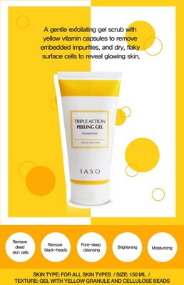 IASO Triple Action White Peeling Gel | Peeling Gel For Face, Moist Peeling Gel, Leaving The Skin Clear, Smooth, Refreshed, Korean Skin Care, 5.07 oz