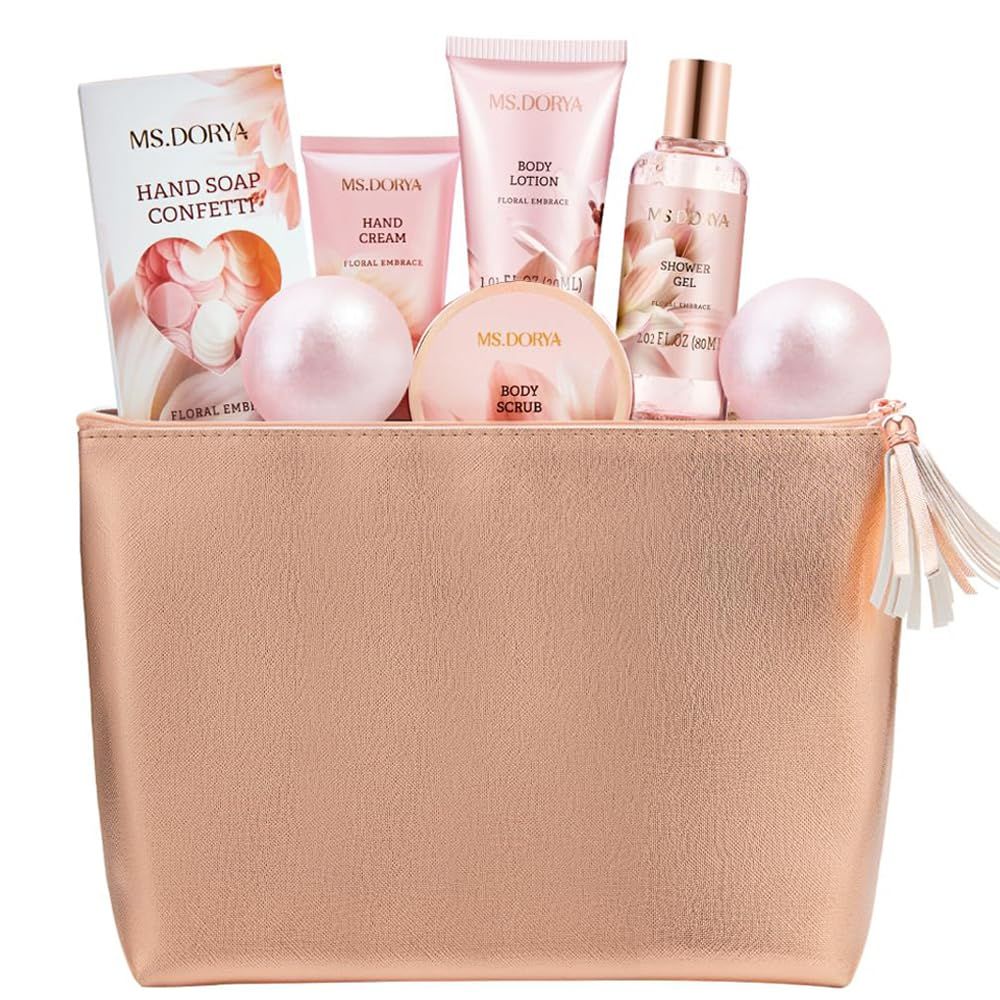 Valentines Day Gifts for Her, Spa Gift Baskets for Women - 8 Pcs Relaxing Self Care Gifts Set with Cosmetic Bag &amp; Bubble Bath, Ideal Birthday Anniversary Gifts for Women, Wife, Girlfriend, Mom