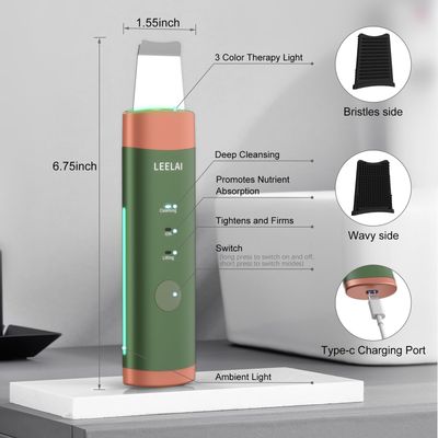 LEELAI Face Spatula Skin Scrubber Professional Waterproof Facial Scraper for Pore Cleansing Blackhead Removal and Exfoliation, Durable Metal Body-3 Modes(Green)