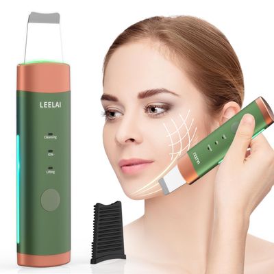 LEELAI Face Spatula Skin Scrubber Professional Waterproof Facial Scraper for Pore Cleansing Blackhead Removal and Exfoliation, Durable Metal Body-3 Modes(Green)