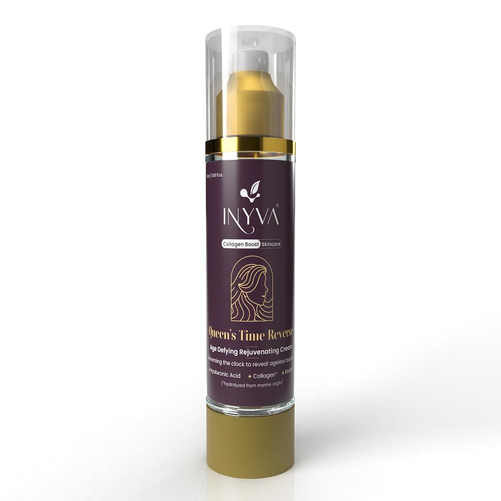 INYVA Skincare Time Reverse Anti Aging Cream With Hyaluronic Acid, Collagen, Elastin &amp; Vitamin E Skin Firming, Hydrating, Wrinkle Reduction &amp; Skin Rejuvenation - 1.7 Oz