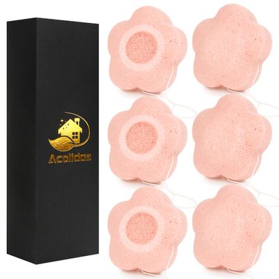 Konjac Facial Sponges Scrubbers Set for Cleansing Exfoliating Washing Face Body, Organic Natural Face Sponge Puffs for Exfoliator Skincare Makeup Removal, Safe for Women Men Sensitive Oily Dry Skin