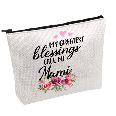PWHAOO Mami Gifts My Greatest Blessings Call Me Mami Makeup Bag Mother&#39;s Day Gift For Mom Grandma (Call Me Mami B)