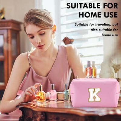 URSKYTOUS Initial Preppy Makeup Bag Travel Small Cosmetic Bag Cute Pink Personalized Preppy Makeup Pouch Zippered PU Toiletry Bag Christmas Birthday Gifts for Women Mom Teacher Friends(K)