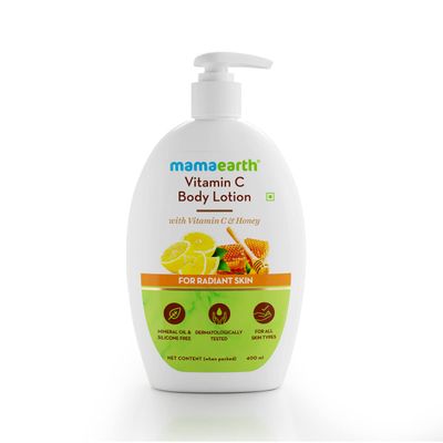 Mamaearth Vitamin C Body Lotion for Radiant Skin | Gives Long Lasting Moisturization &amp; Deep Hydration with Honey | Non Greasy Formula | 13.53 Fl Oz/400ml