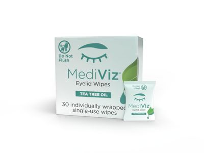MediViz Tea Tree Eyelid Cleanser Wipes - 30 Single-Use Towelettes - Eyelash &amp; Eyelid Wipes for Soothing Dry Eye Irritation, Demodex Removal &amp; More