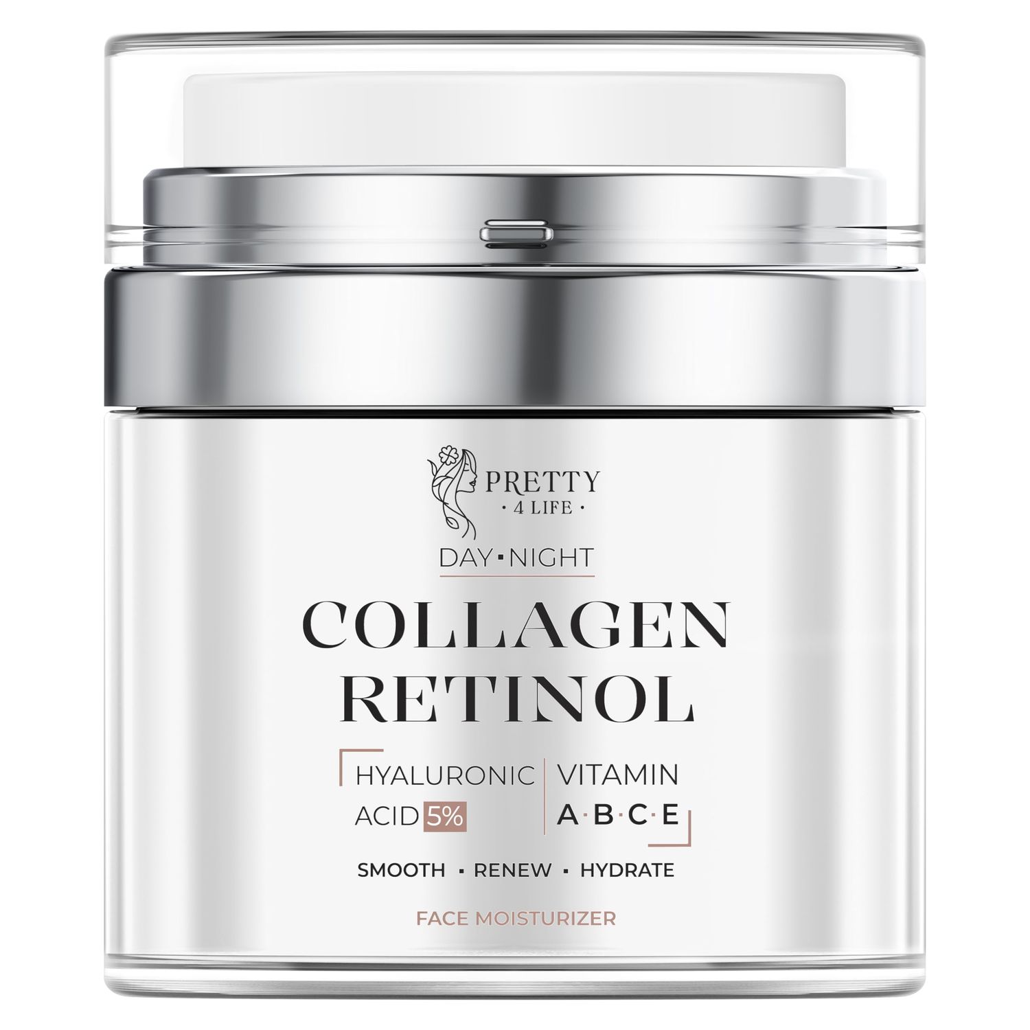 Pretty 4 Life Advanced Anti-Aging Cream - Collagen, Retinol, Hyaluronic Acid &amp; Vitamin C - Moisturizer for Face, Neck &amp; Dcollet - Firms, Hydrates &amp; Reduces Wrinkles - Day/Night Formula - 1.7 oz