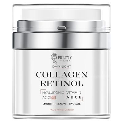 Pretty 4 Life Advanced Anti-Aging Cream - Collagen, Retinol, Hyaluronic Acid &amp; Vitamin C - Moisturizer for Face, Neck &amp; Dcollet - Firms, Hydrates &amp; Reduces Wrinkles - Day/Night Formula - 1.7 oz