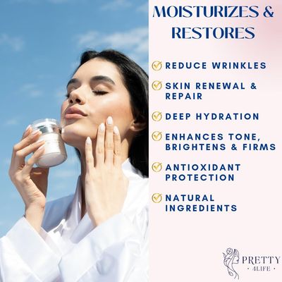 Pretty 4 Life Advanced Anti-Aging Cream - Collagen, Retinol, Hyaluronic Acid & Vitamin C - Moisturizer for Face, Neck & Dcollet - Firms, Hydrates & Reduces Wrinkles - Day/Night Formula - 1.7 oz