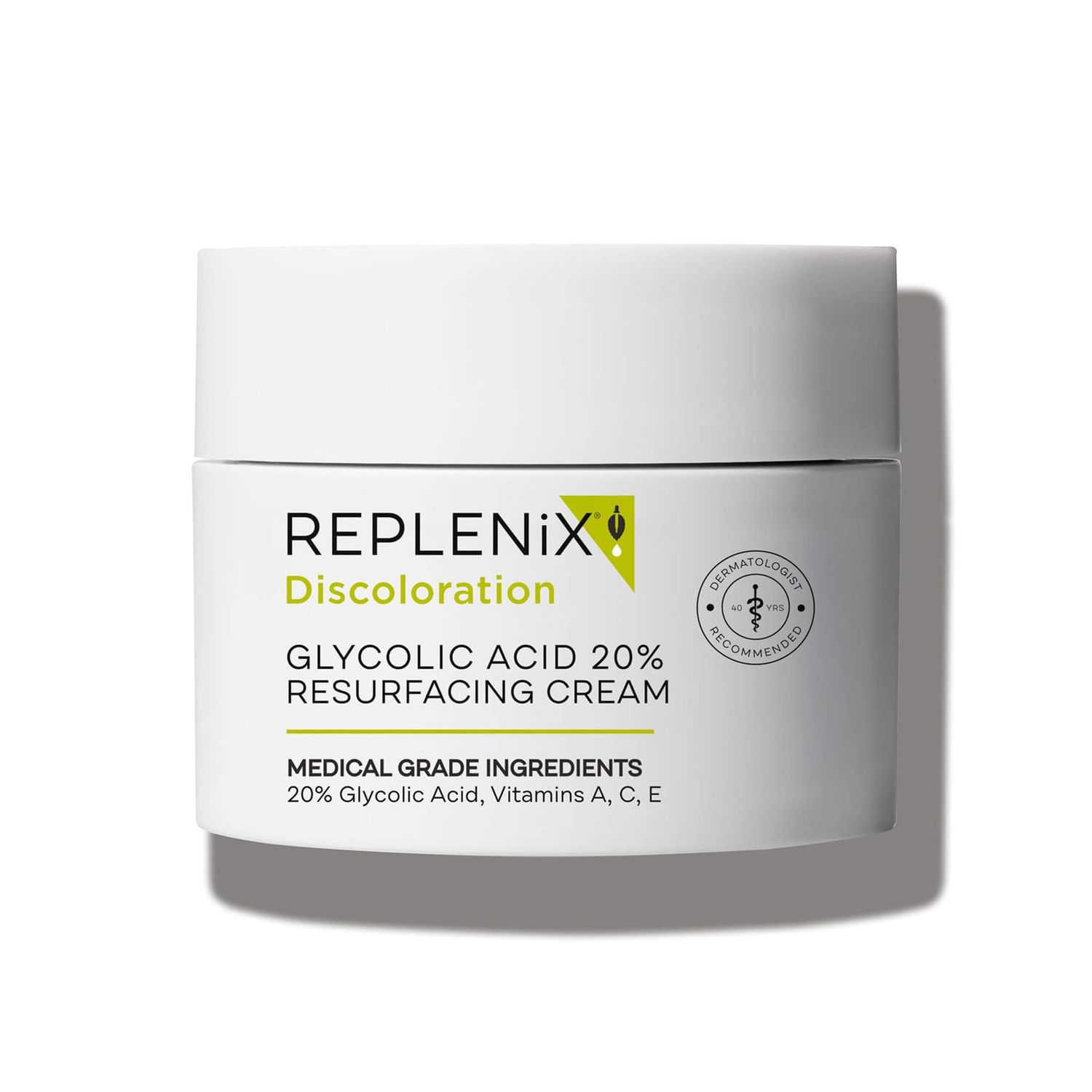 Replenix Glycolic Acid 20% Resurfacing Cream, Hydrating &amp; Lightweight Medical-Grade Exfoliating Face Moisturizer for Skin Discoloration (1.7 oz)