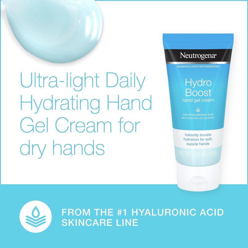 Neutrogena Hydro Boost Hydrating Hand Gel Cream with Hyaluronic Acid for Instantly Quenched, Soft &amp; Supple Hands, Lightweight, Non-Greasy &amp; Quick Absorbing Hand Lotion, Travel Size, 3 Oz