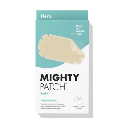 Mighty Patch Hero Cosmetics Body Patch- The XXL Hydrocolloid Patch for Bacne, Chestne, and Other Body Breakouts. Derm-Tested. Medical-Grade Hydrocolloid. Absorbs Pimple Gunk in 6-8 Hours. 4ct