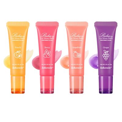 Lip Glowy Balm,4 Pack Fruit Glowy Lip Balm,Vitamin E Lip Glowy Balm Set Reduce Lip Lines, Enhance Lip Color,Moisturizing &amp; Plump Quickly Replenishing Moisture and Relieving Dry Lips