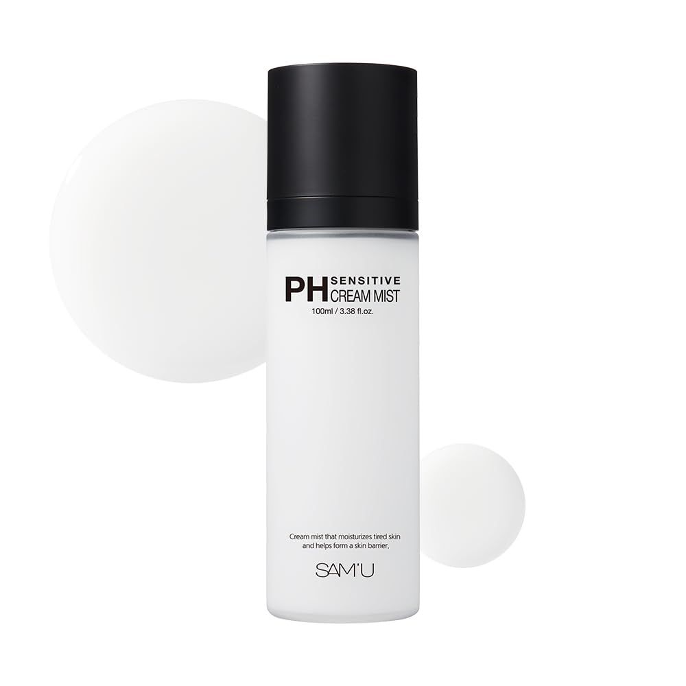 SAMU PH Sensitive Cream Mist Ceramide Face Mist Hyaluronic Acid Centella Asiatica CICA Hydrating Facial Mist Dewy Glowy Skin pH Balance Care For Dry and Sensitive Skin Korean Skin Care, 3.38 Fl. Oz
