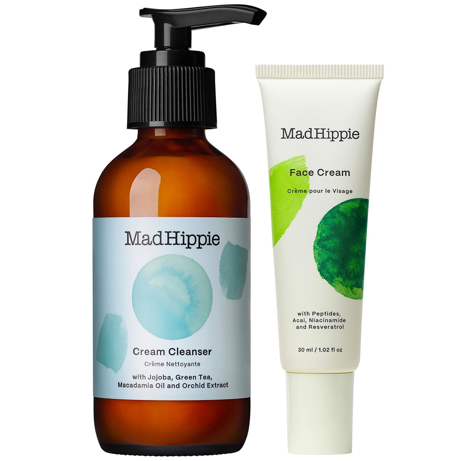 Mad Hippie Face Cream &amp; Cream Cleanser Skin Care Set - Face Lotion for Women/Men with Niacinamide, Matrixyl Peptide Complex + Hydrating Facial Cleanser with Organic Jojoba Oil (2 Piece Set)