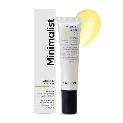 Minimalist Caffeine Eye Cream with Retinal &amp; Vitamin K for Dark Circles, Puffiness, Bags Under Eyes, Wrinkles &amp; Fine Lines | For Women &amp; Men | 0.49 oz / 14 gm