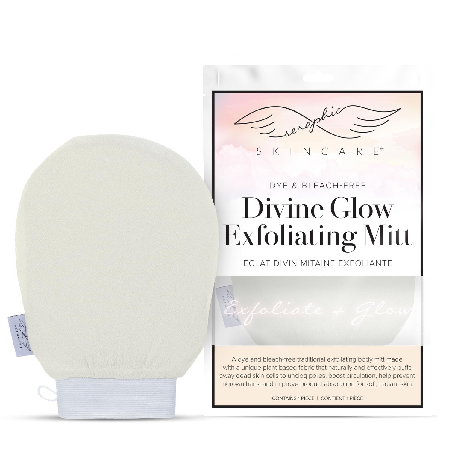 Seraphic Skincare Divine Glow Exfoliating Mitt (1pc) - 100%, Dye-Free, Bleach-Free Vegan Viscose Korean Exfoliating Glove - Body Exfoliator for Self-Tan Removal &amp; Keratosis Pilaris