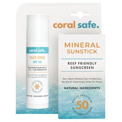 Reef Safe Sunscreen SPF 50 Facestick - Biodegradable, Hawaii &amp; Mexico Approve, Zinc, Vitamin E, Oxybenzone &amp; Octinoxate Free, Water Resistant, Natural Ingredients, Made in USA by Coral Safe