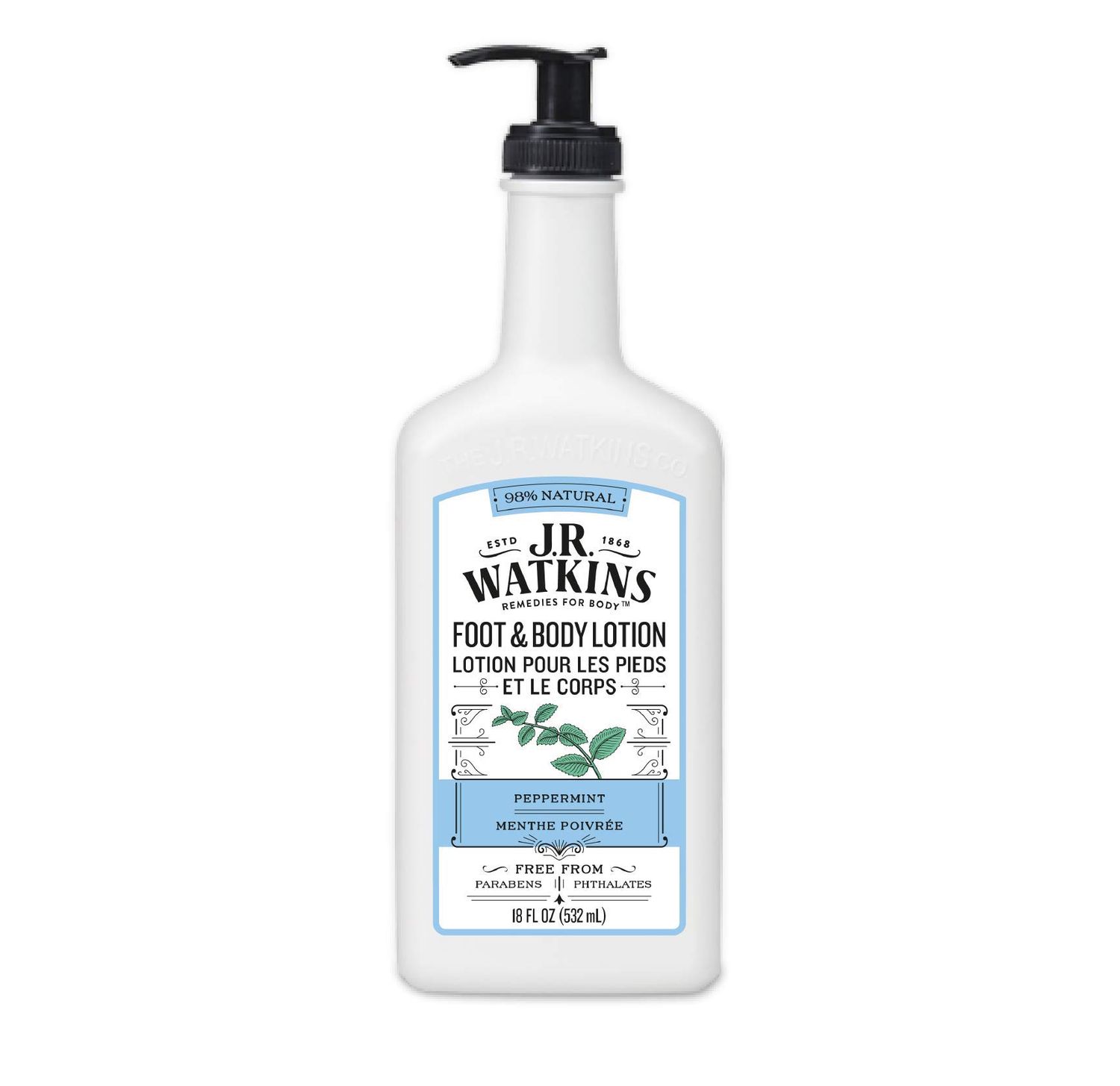 J R Watkins Foot &amp; Body Lotion, Peppermint, 18 fl oz (532 ml)