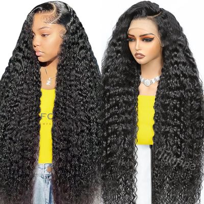 tunfine 250 Density 32 Inch 13x6.5 HD Full Lace Front Wigs Human Hair Water Wave Lace Front Wigs Human Hair Pre Plucked Upgraded 15A Glueless Deep Wave 3D Full Frontal Wigs Human Hair for Black Women