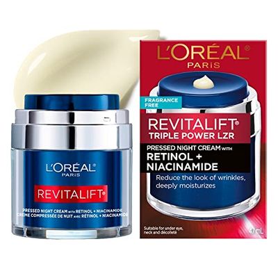 L&#39;Oreal Paris Revitalift Pressed Night Cream with Retinol, Niacinamide, Visibly Reduce Wrinkles, Hydrate for Face, Under Eye, Neck, Chest, Dermatologist tested