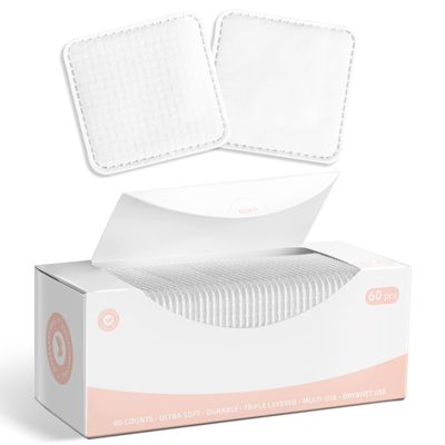 ICOTLE Square Cotton Pads,100% Cotton, Not to Shed or Fall Apart, 60 Count, Unique Triple-Layer Design for Daily Skin Care