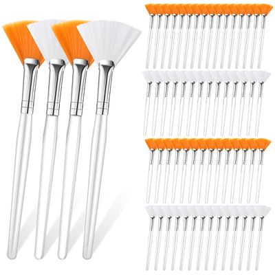 Supkiir 60 Pcs Fan Facial Brush Multi Use Mask Brush Slim Soft, Face Mask Applicator Makeup Cosmetic Skincare Tools for Women Girls Esthetician Mud Clay Mask Cream Drawing Orange White