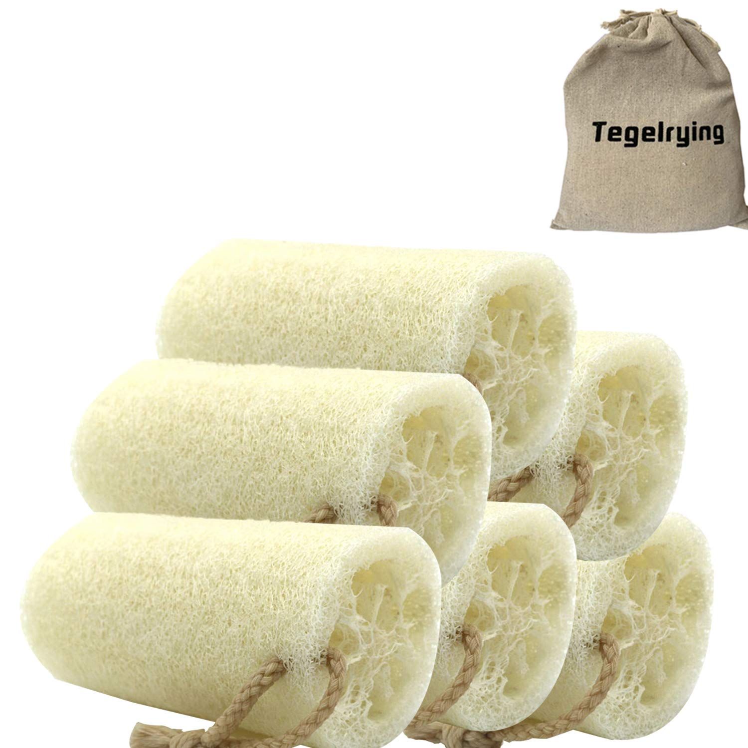 Loofah Sponge Exfoliating,6 Packs Natural Loofa Large Back Scrubber for Men Women Bath Shower Body Skin Care Cleansing Luffa 5 inches Long