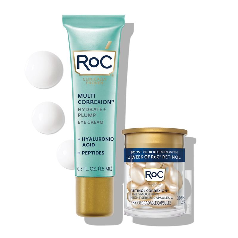 RoC Multi Correxion Hyaluronic Acid Anti Aging Under Eye Cream for Puffiness &amp; Dark Circles (.5 OZ) + RoC Retinol Capsules (7 CT), Fragrance &amp; Paraben Free Skin Care Set, Stocking Stuffers