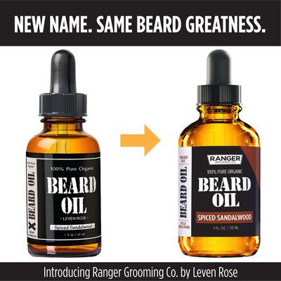 Spiced Sandalwood Beard Oil &amp; Leave In Conditioner by Ranger Grooming Co by Leven Rose, 100% Pure Natural Organic for Groomed Beards, Mustaches, and Moisturized Skin 1 oz
