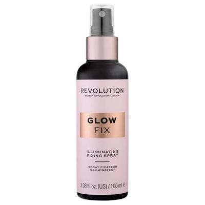 Makeup Revolution, Glow Fix Illuminating Fixing Spray, Glow Finish, Hydrating &amp; Brightening Setting Spray for Face, Vegan &amp; Cruelty-Free, 3.38fl.oz