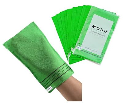 Modu 10 Pcs Korean Exfoliating Mitt Bath Washcloth 9.1 X 6 in-Asian Italy Towel (Large 10 Pcs Green)
