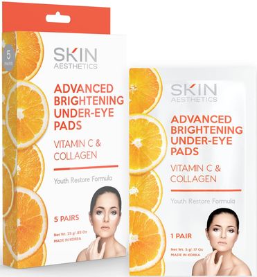 Skin Aesthetics Vitamin C &amp; Collagen Under Eye Patches - Reduces Dark Circles, Wrinkles &amp; Crow&#39;s Feet, Brightening - Dermatologist Tested Korean Skincare - Clean Beauty, Cruelty-Free - 5 Pairs