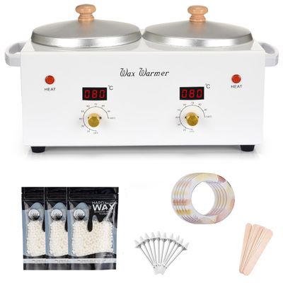 SUERBEATY Double Wax Warmer Professional Waxing Pot for Hair Removal, Facial Skin Body SPA, Adjustable Temp, Wax Pot Set with 3 Packs Beads for Men and Women