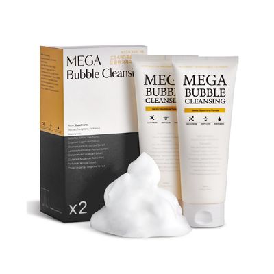 hetras. Mega Bubble Cleanser 7.4 fl. oz, Pack of 2 | Deep Cleansing Foaming Face Wash for Oily and Sensitive Skin