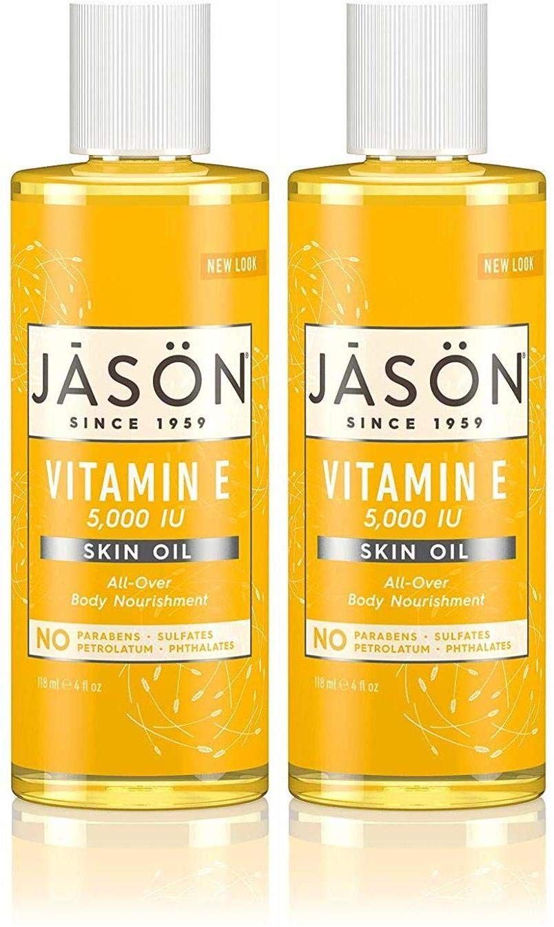 Jason Naturals Vitamin E 5000 IU Skin Oil (Pack of 2) with Sunflower Oil, Safflower, Rice, Avocado, Sweet Almond, Apricot and Wheat, 4 oz. Each